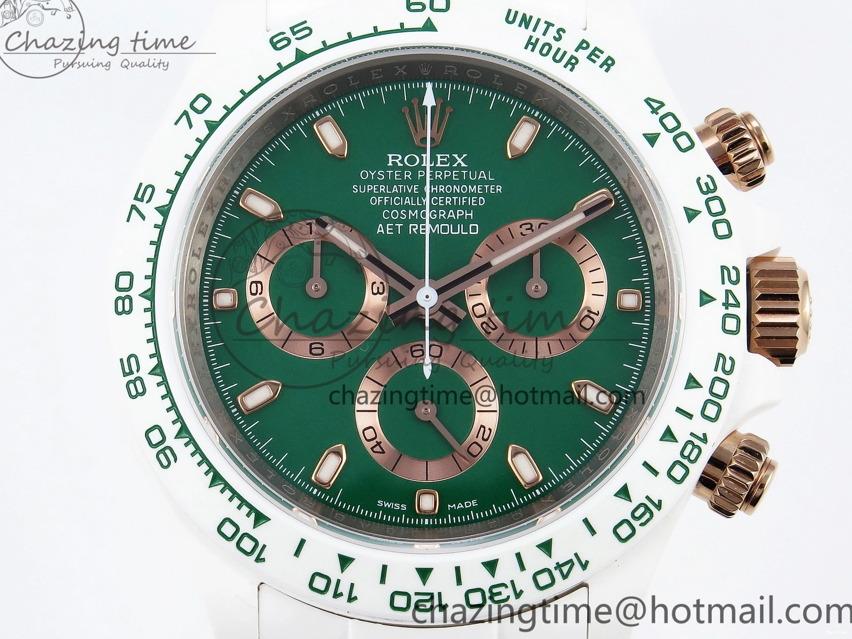 MiroTime 0203 MoistureWicking Daytona AET White Ceramic Case and Bracelet Green Dial SA4130 V 1891